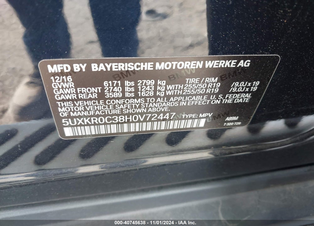 2017 BMW X5 XDRIVE35I VIN: 5UXKR0C38H0V72447