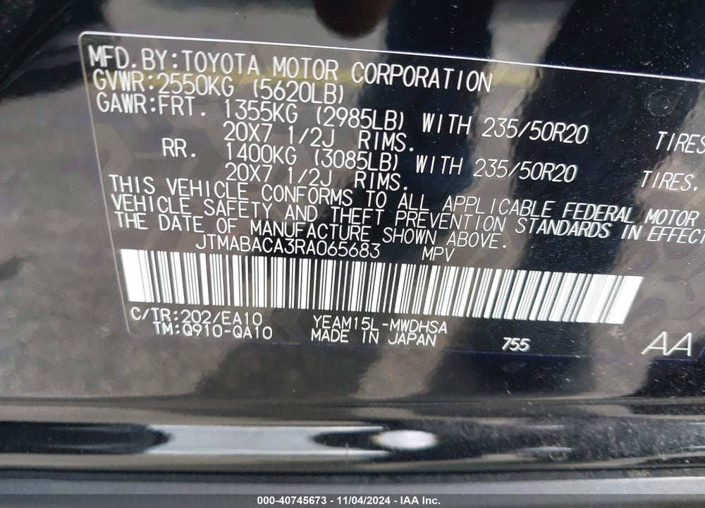 2024 TOYOTA BZ4X LIMITED VIN: JTMABACA3RA065683