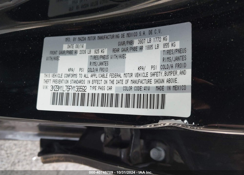 2015 MAZDA 3 I TOURING VIN: 3MZBM1L76FM138592