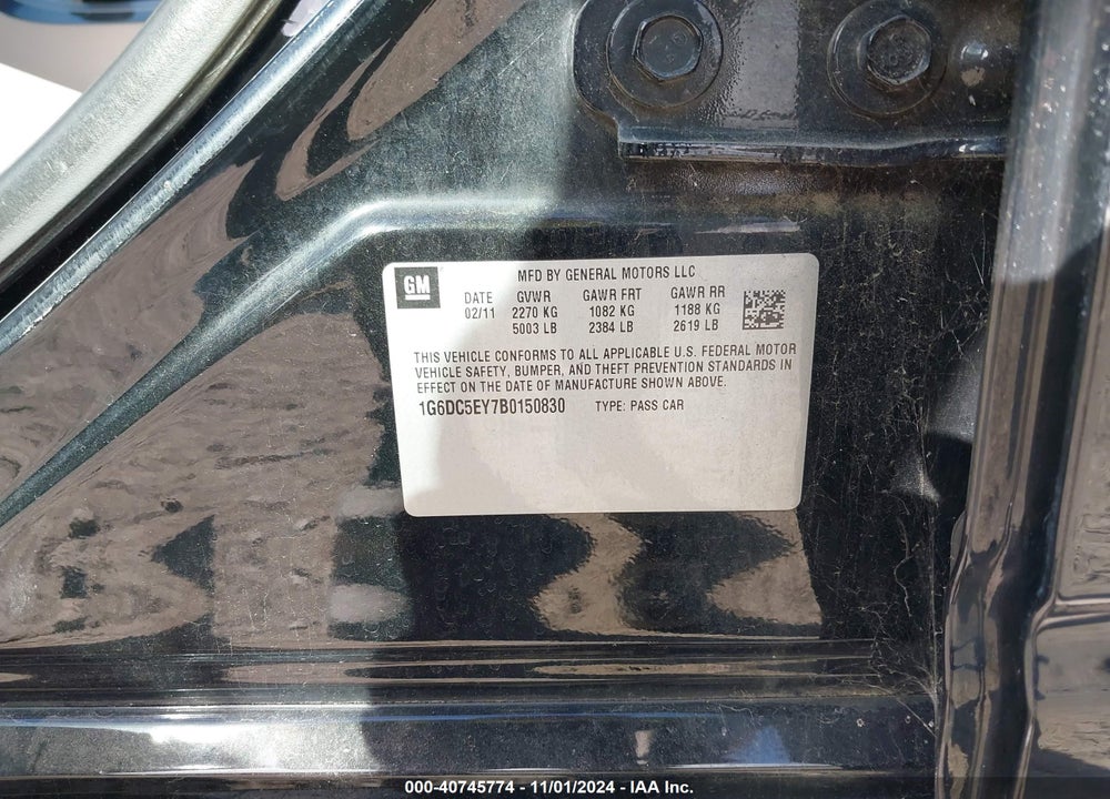 2011 CADILLAC CTS STANDARD VIN: 1G6DC5EY7B0150830