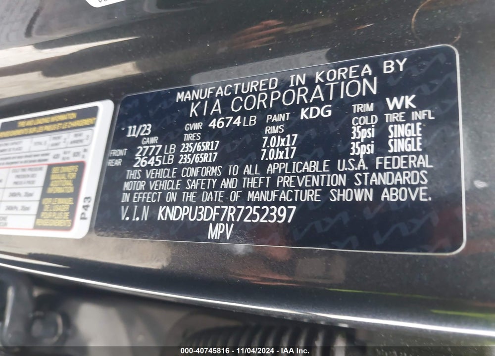 2024 KIA SPORTAGE LX VIN: KNDPU3DF7R7252397