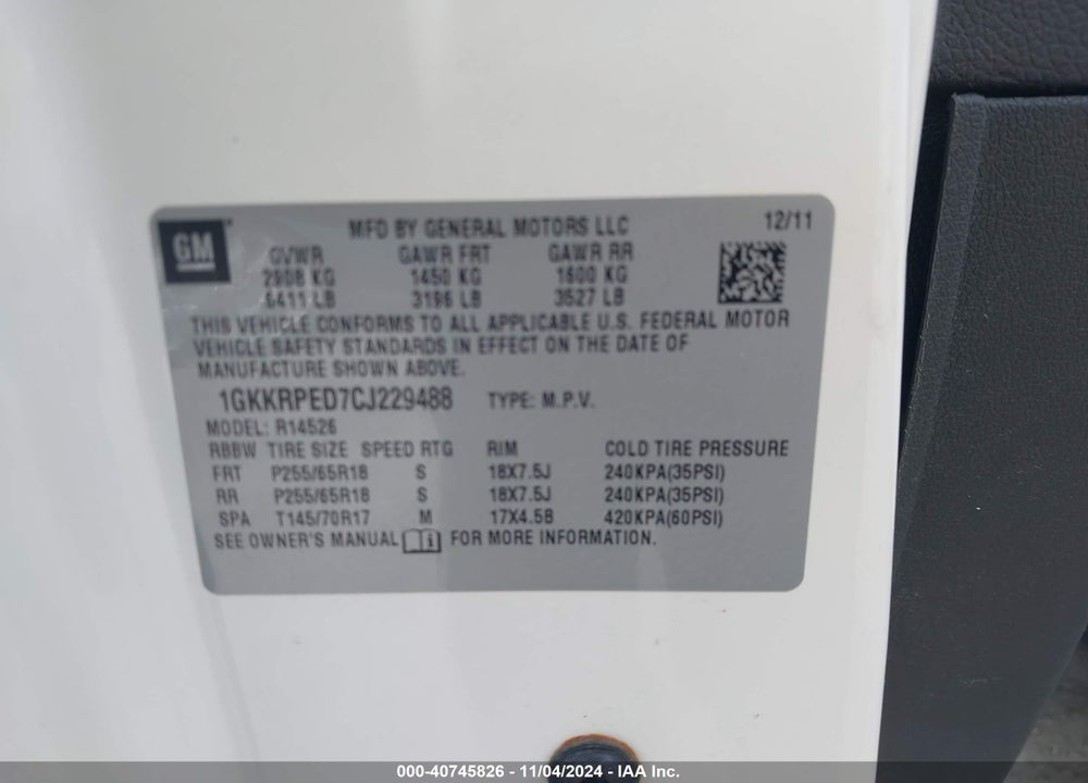 2012 GMC ACADIA SLE VIN: 1GKKRPED7CJ229488