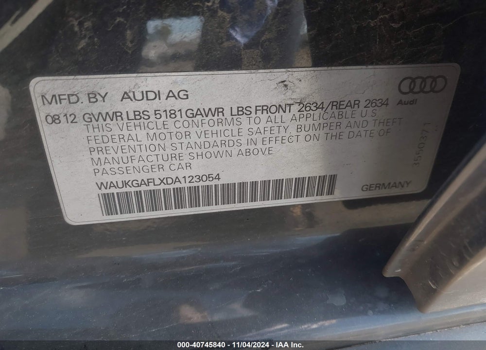 2013 AUDI S4 3.0T PREMIUM PLUS VIN: WAUKGAFLXDA123054