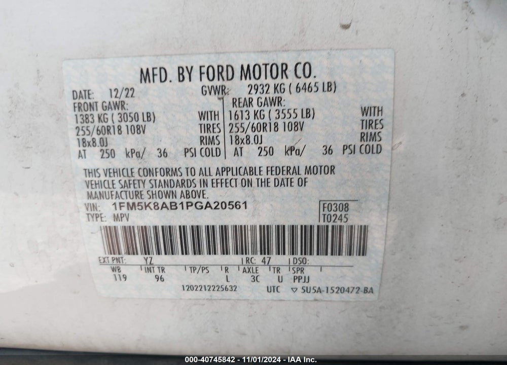 2023 UTILITY FORD POLICE INTERCEPTOR VIN: 1FM5K8AB1PGA20561