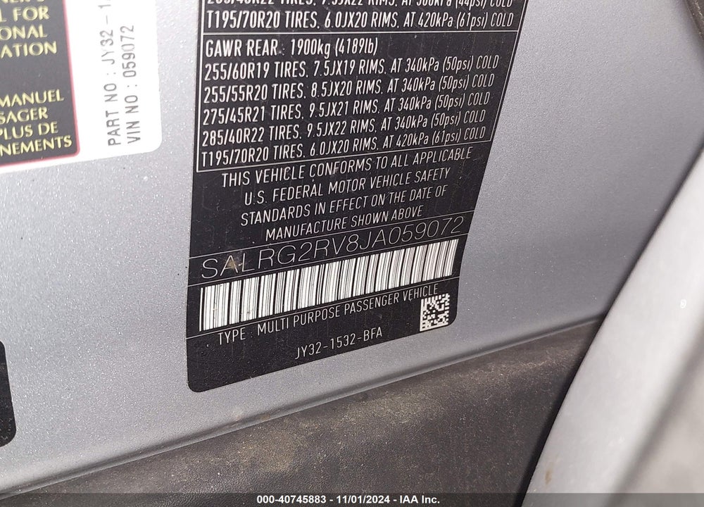 2018 LAND ROVER DISCOVERY SE VIN: SALRG2RV8JA059072