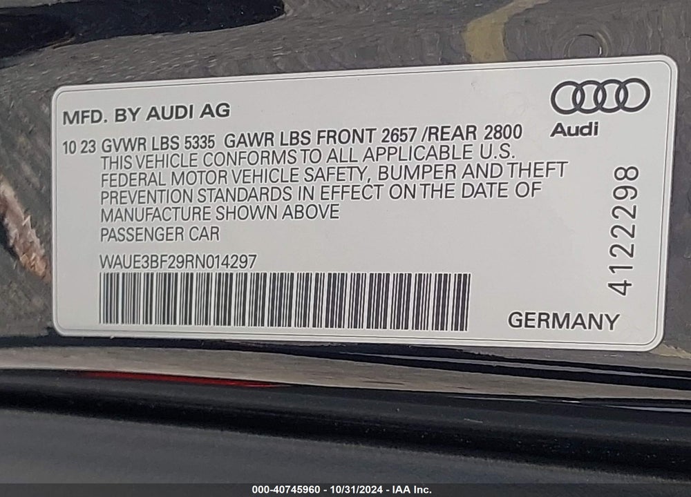 2024 AUDI A6 SEDAN VIN: WAUE3BF29RN014297