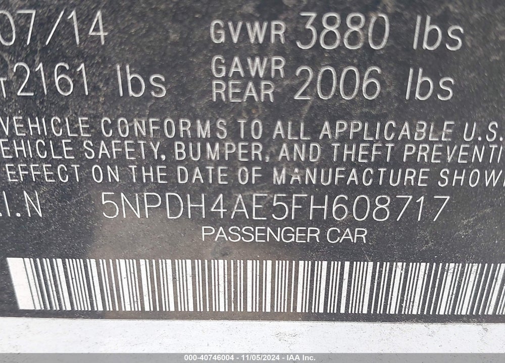 2015 HYUNDAI ELANTRA SE VIN: 5NPDH4AE5FH608717