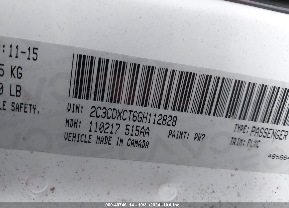 2016 DODGE CHARGER ROAD/TRACK VIN: 2C3CDXCT6GH112828