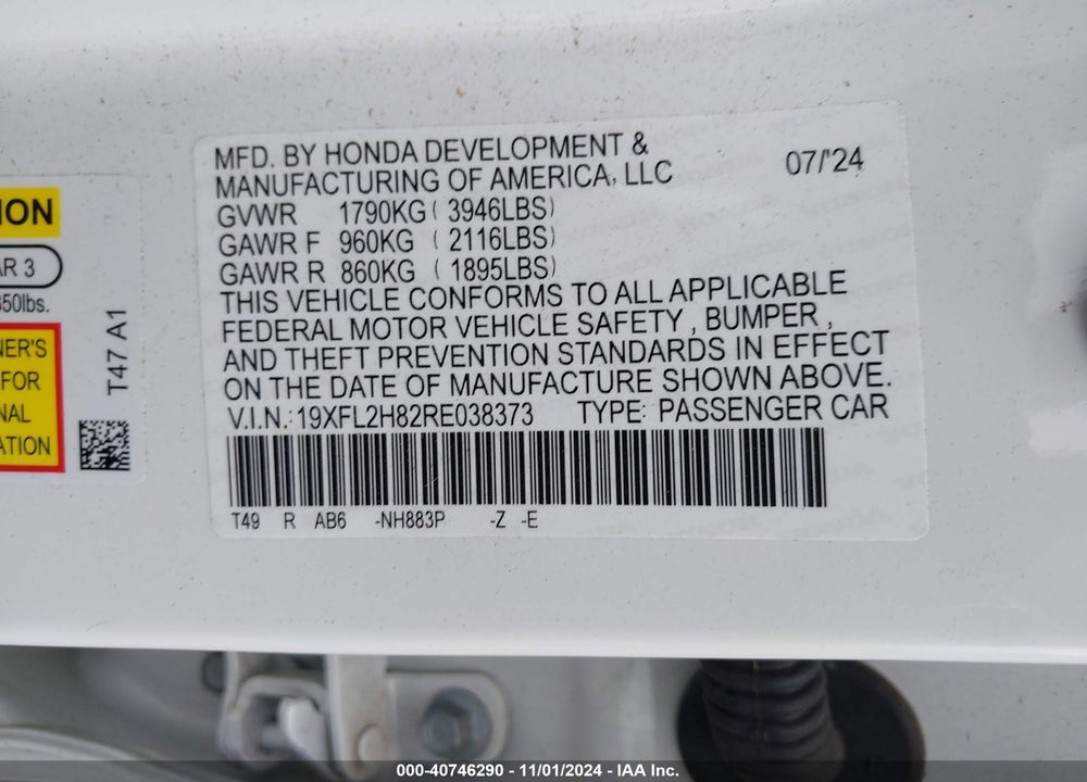 2024 HONDA CIVIC SPORT VIN: 19XFL2H82RE038373