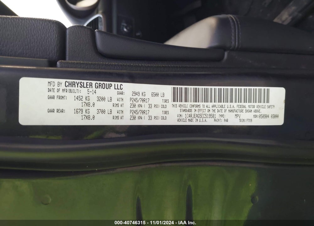 2014 JEEP GRAND CHEROKEE LAREDO VIN: 1C4RJEAG5EC519581