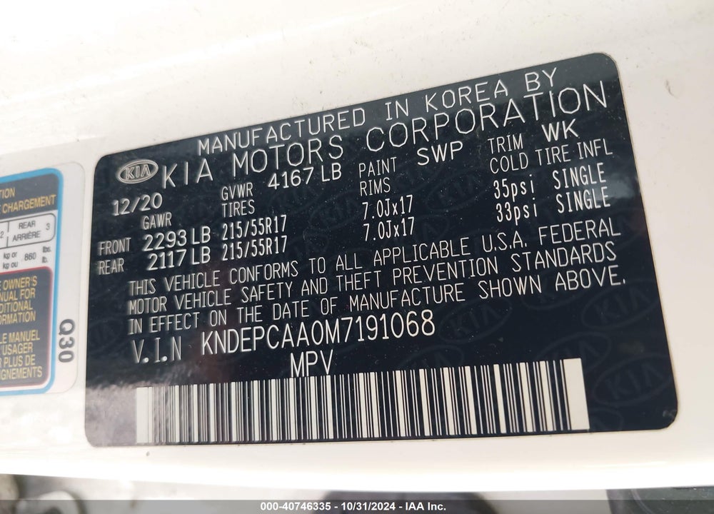 2021 KIA SELTOS LX VIN: KNDEPCAA0M7191068