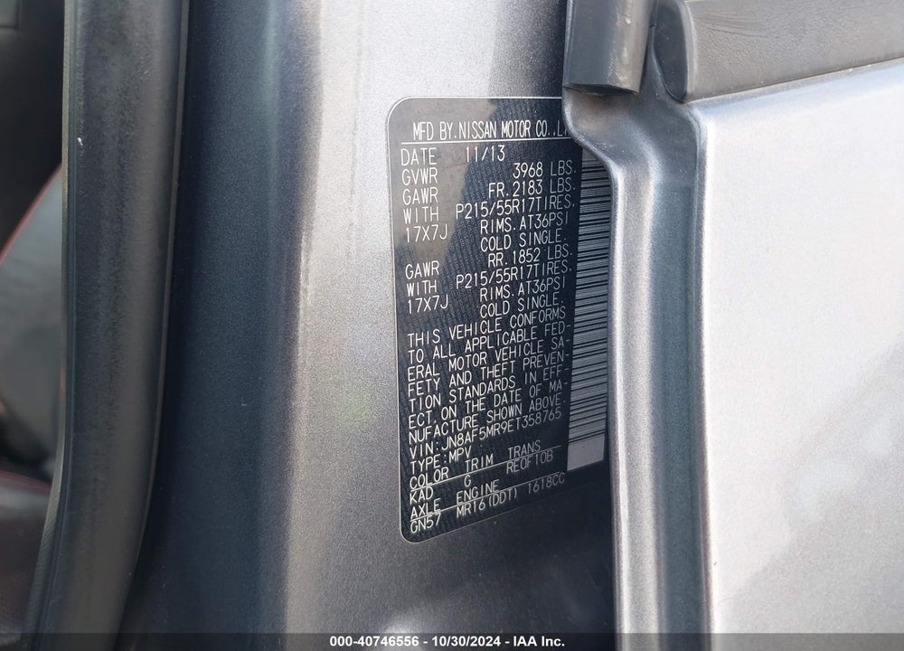 2014 NISSAN JUKE SL VIN: JN8AF5MR9ET358765