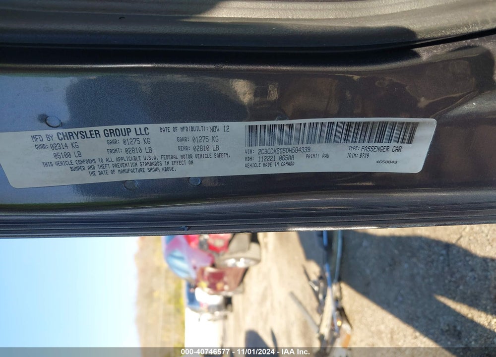 2013 DODGE CHARGER SE VIN: 2C3CDXBG5DH584339