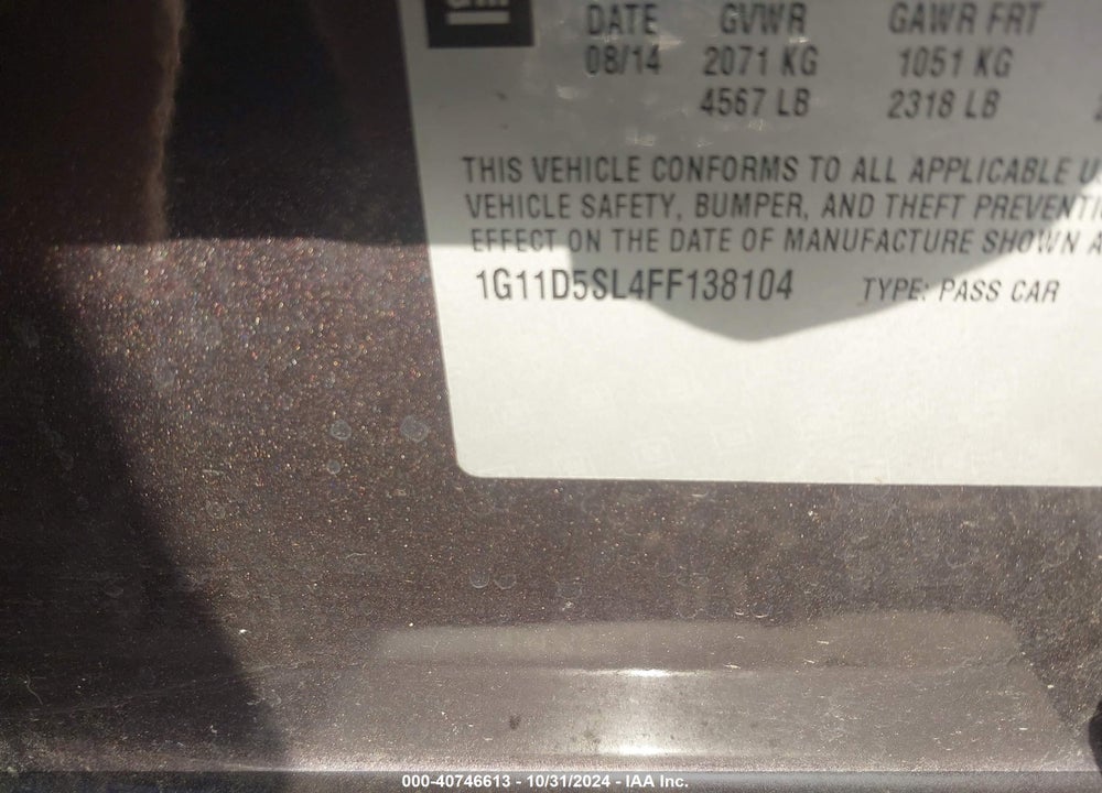 2015 CHEVROLET MALIBU 2LT VIN: 1G11D5SL4FF138104