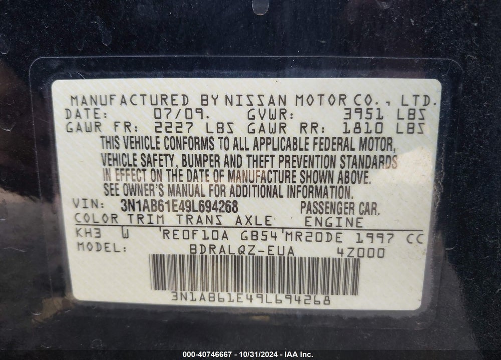 2009 NISSAN SENTRA 2.0 VIN: 3N1AB61E49L694268