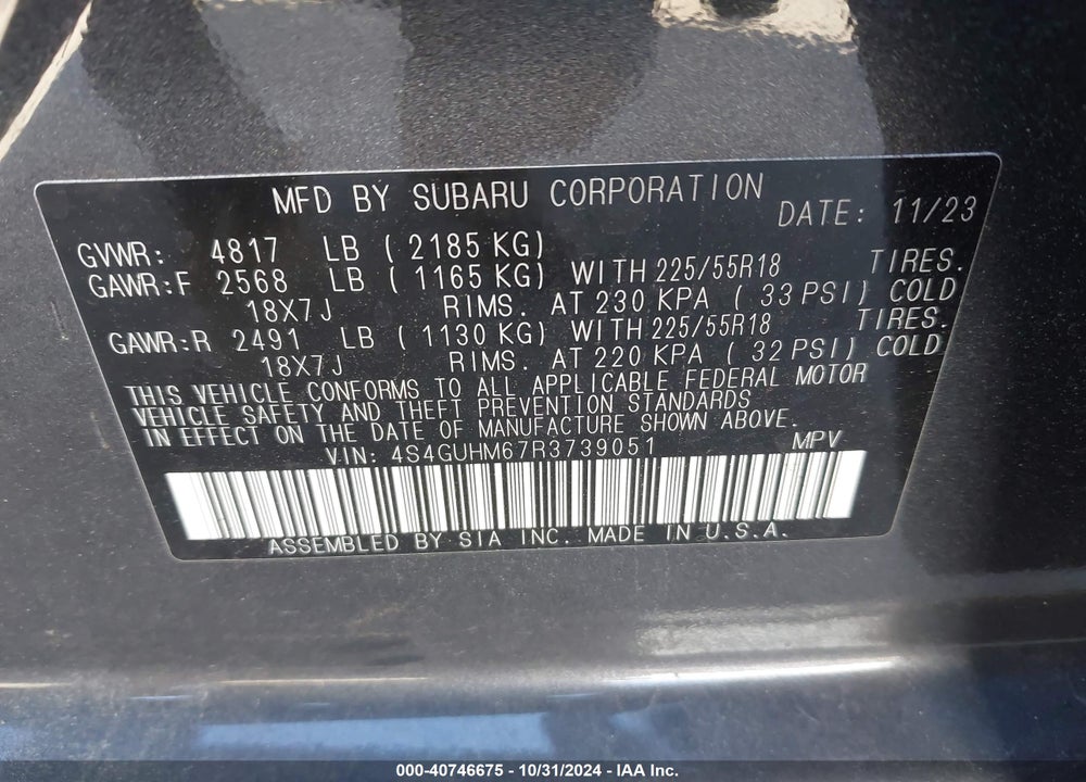 2024 SUBARU CROSSTREK LIMITED VIN: 4S4GUHM67R3739051