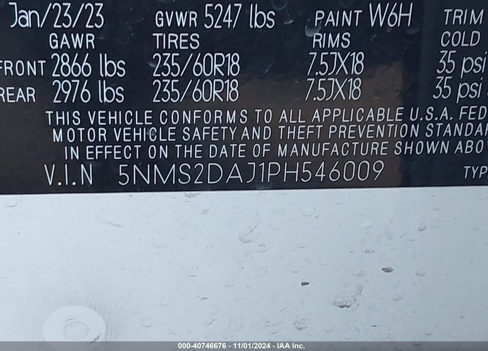 2023 HYUNDAI SANTA FE SEL VIN: 5NMS2DAJ1PH546009