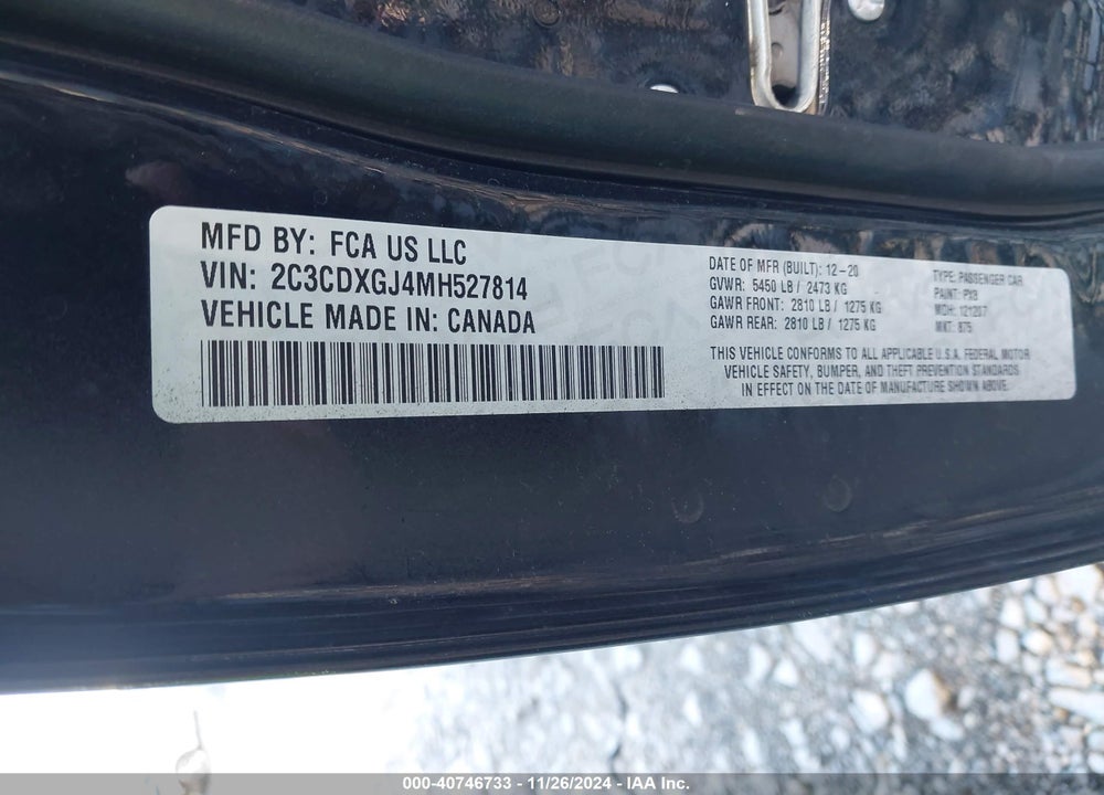 2021 DODGE CHARGER SCAT PACK RWD VIN: 2C3CDXGJ4MH527814