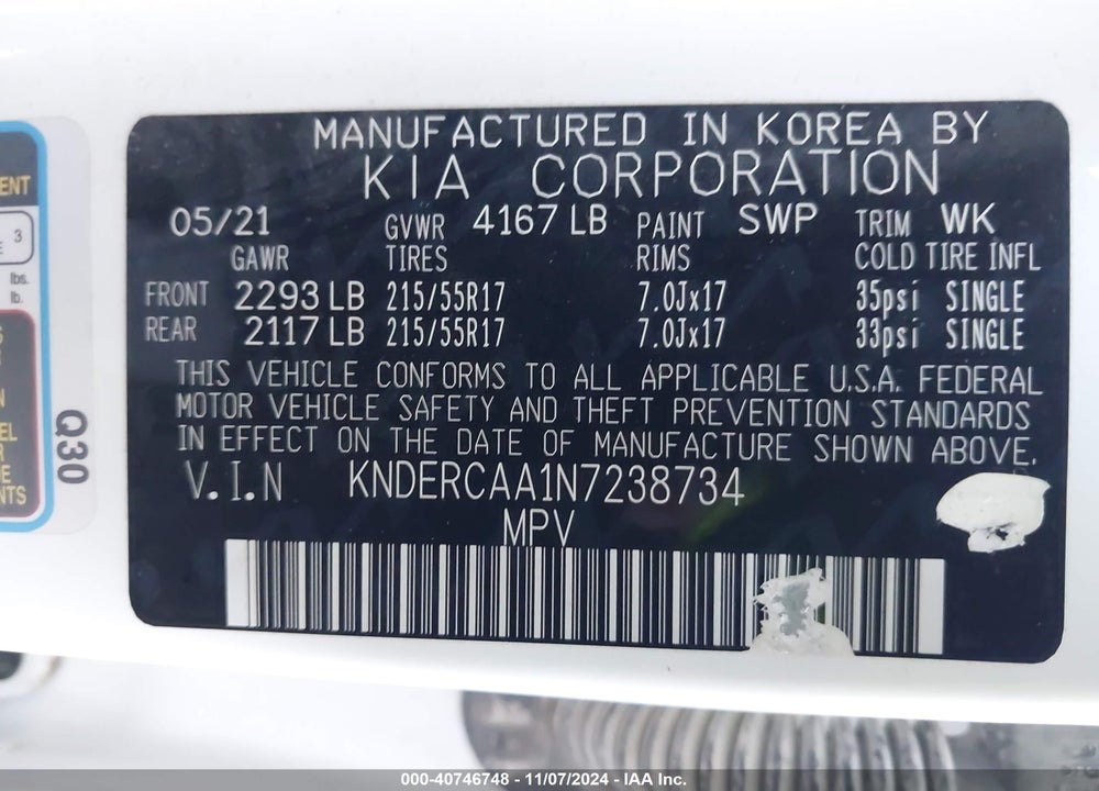 2022 KIA SELTOS EX VIN: KNDERCAA1N7238734