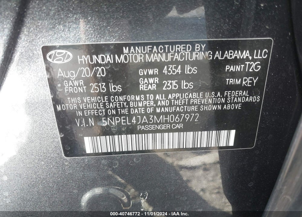2021 HYUNDAI SONATA SEL VIN: 5NPEL4JA3MH067972