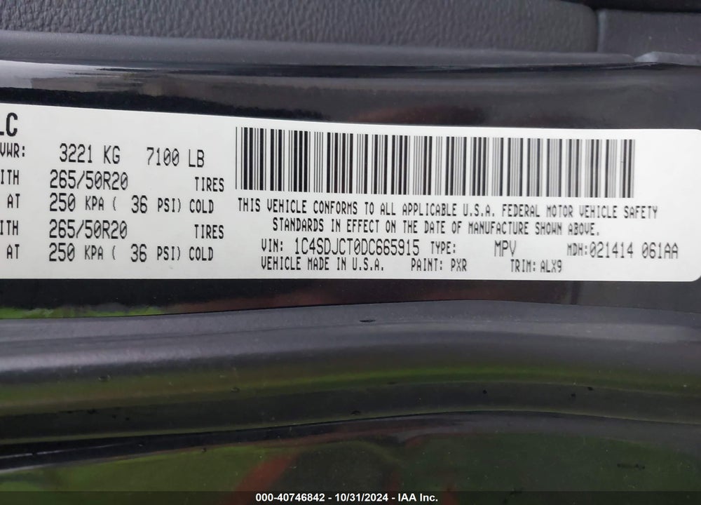 2013 DODGE DURANGO R/T VIN: 1C4SDJCT0DC665915