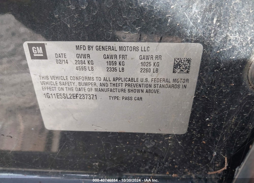 2014 CHEVROLET MALIBU 2LT VIN: 1G11E5SL2EF237371