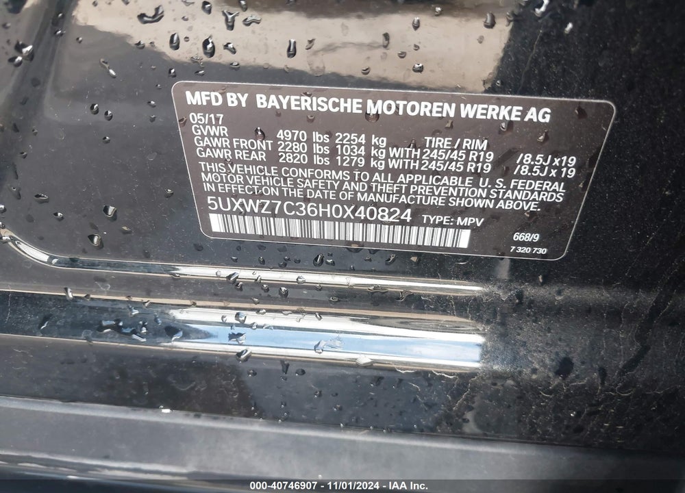2017 BMW X3 SDRIVE28I VIN: 5UXWZ7C36H0X40824