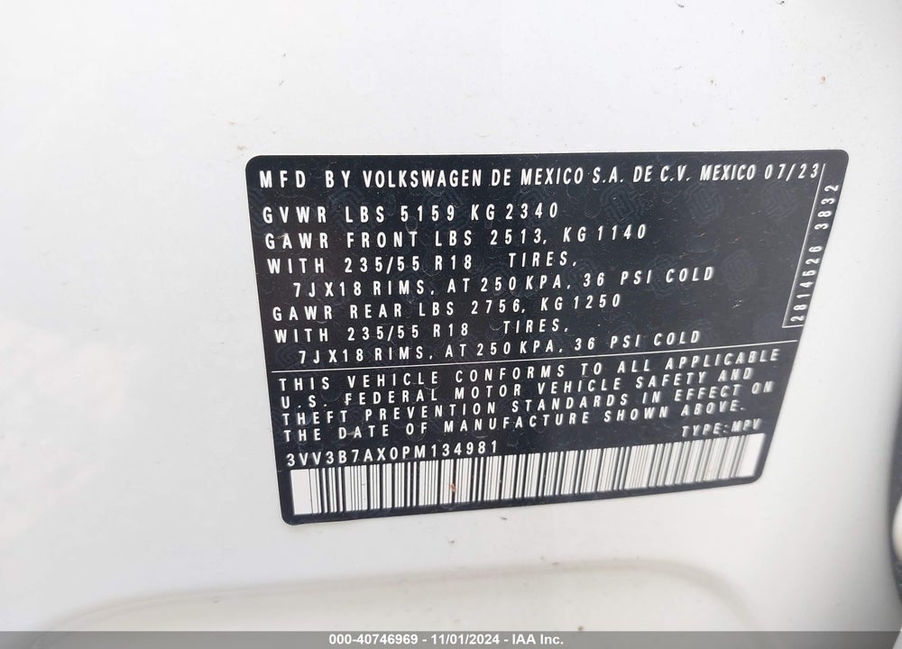 2023 VOLKSWAGEN TIGUAN 2.0T SE VIN: 3VV3B7AX0PM134981
