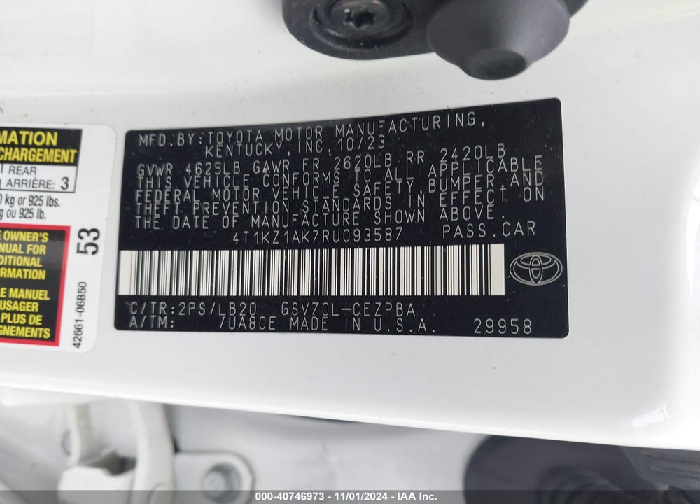 2024 TOYOTA CAMRY XSE V6 VIN: 4T1KZ1AK7RU093587
