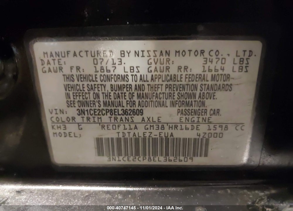2014 NISSAN VERSA NOTE SV VIN: 3N1CE2CP8EL362609
