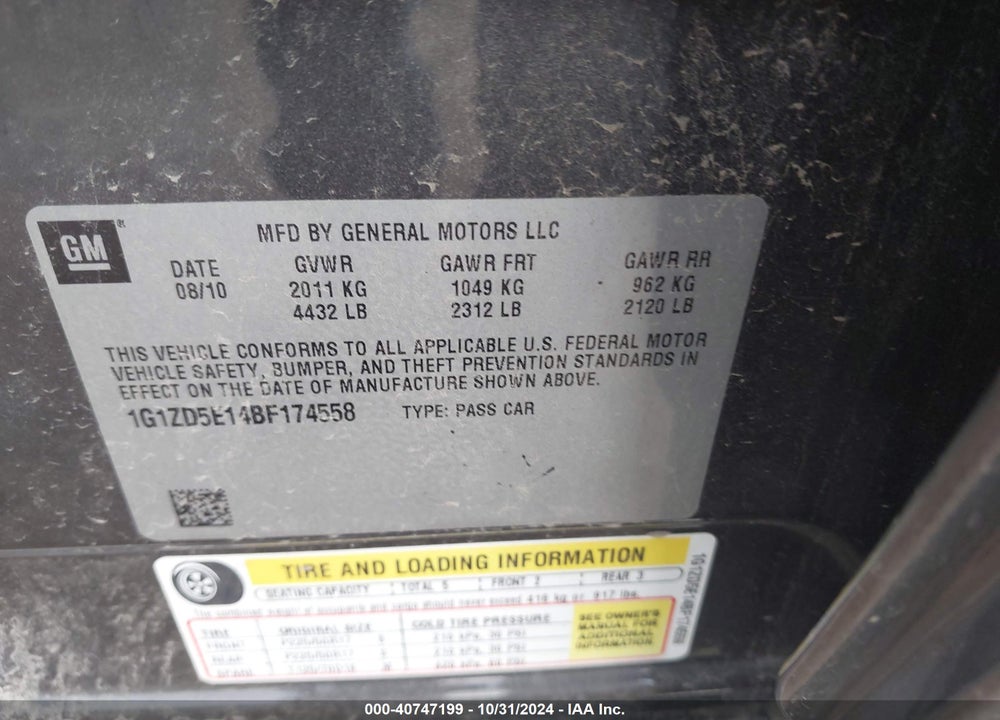 2011 CHEVROLET MALIBU 2LT VIN: 1G1ZD5E14BF174558