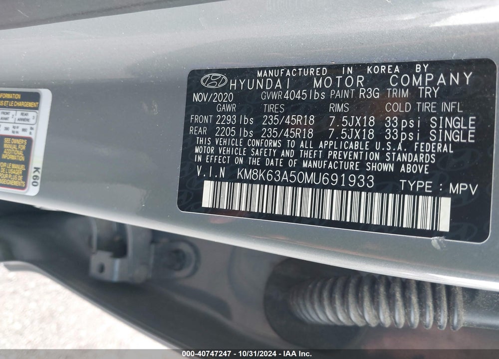 2021 HYUNDAI KONA NIGHT VIN: KM8K63A50MU691933
