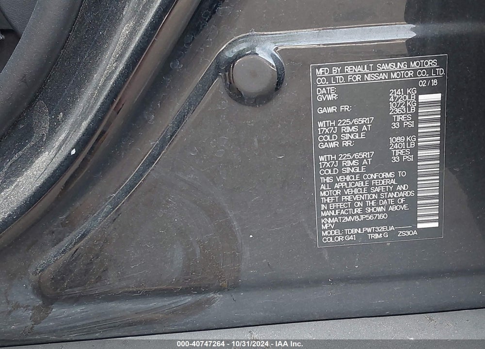 2018 NISSAN ROGUE VIN: KNMAT2MV8JP567160