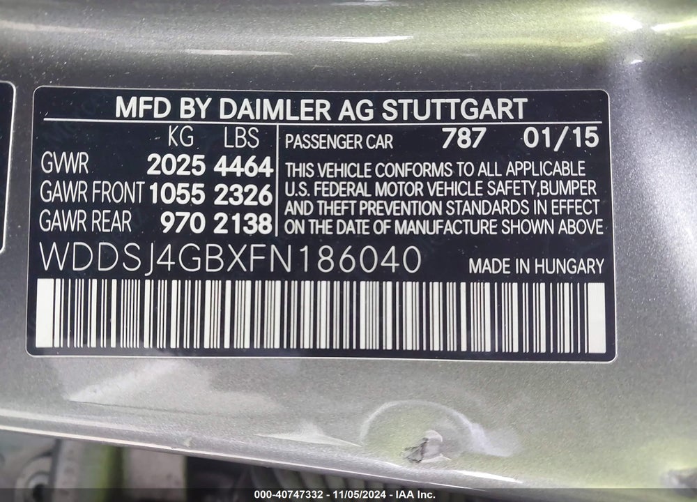 2015 MERCEDES-BENZ CLA 250 4MATIC VIN: WDDSJ4GBXFN186040