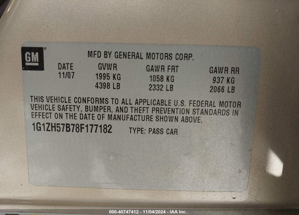 2008 CHEVROLET MALIBU LT VIN: 1G1ZH57B78F177182