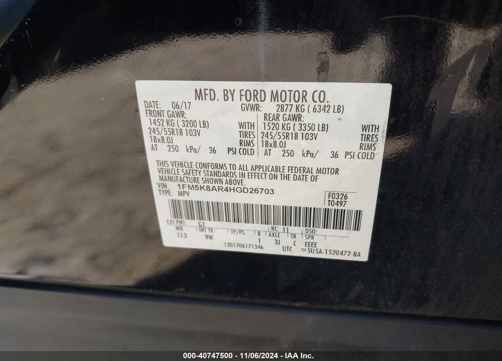 2017 FORD UTILITY POLICE INTERCEPTOR VIN: 1FM5K8AR4HGD26703