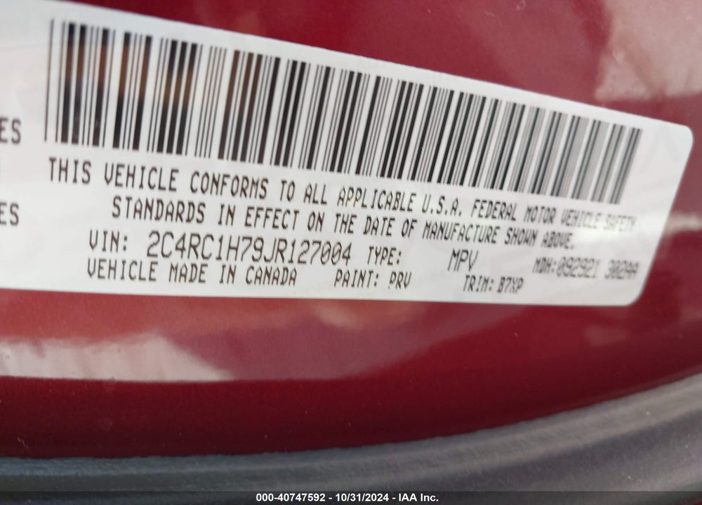 2018 CHRYSLER PACIFICA HYBRID TOURING PLUS VIN: 2C4RC1H79JR127004