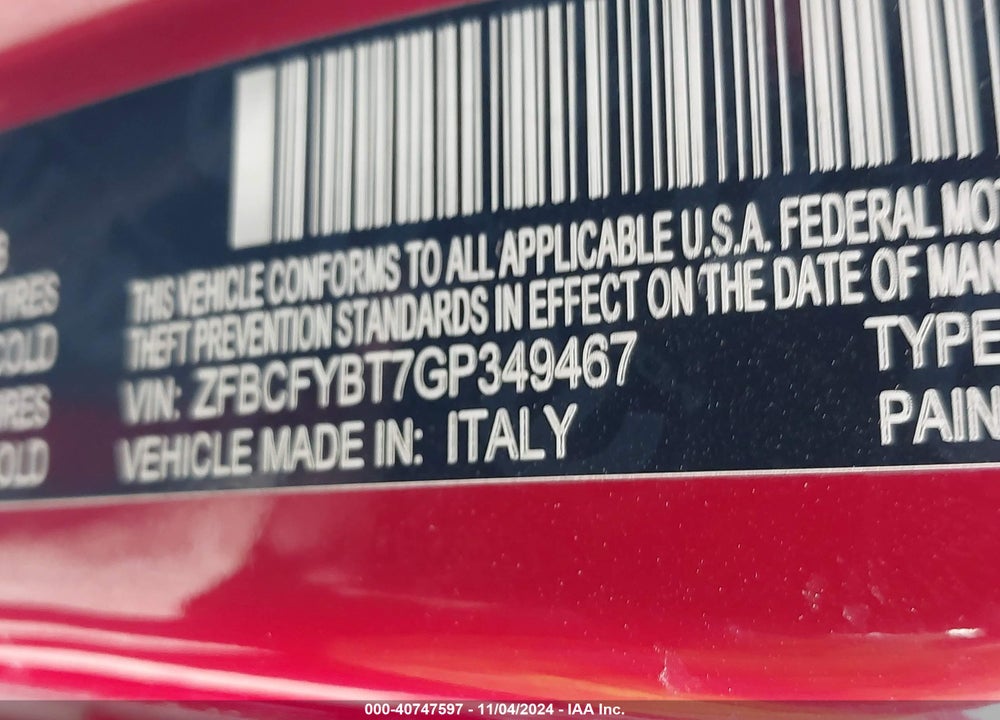 2016 FIAT 500X EASY VIN: ZFBCFYBT7GP349467