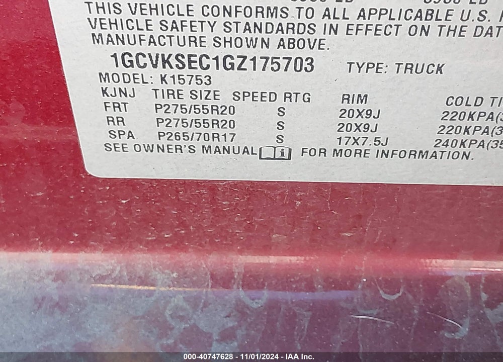 2016 CHEVROLET SILVERADO 1500 2LZ VIN: 1GCVKSEC1GZ175703