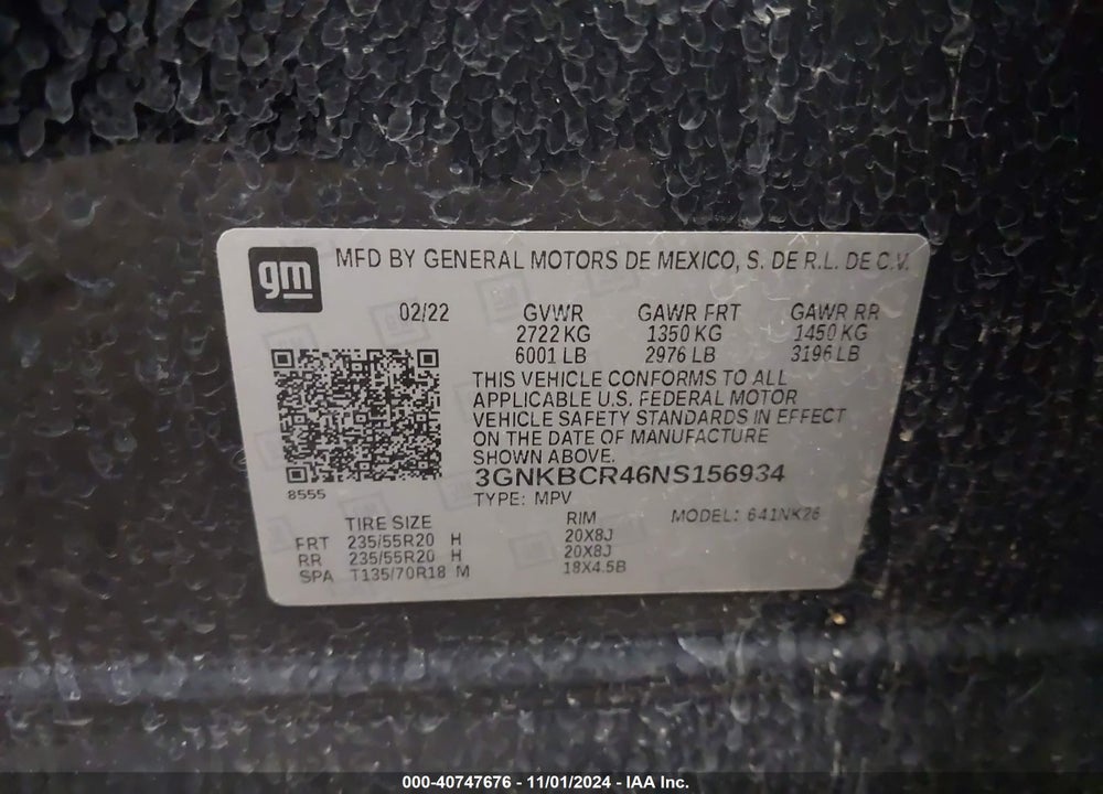 2022 CHEVROLET BLAZER FWD 2LT VIN: 3GNKBCR46NS156934