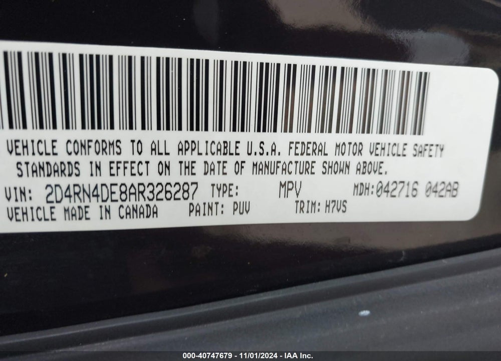 2010 DODGE GRAND CARAVAN SE VIN: 2D4RN4DE8AR326287