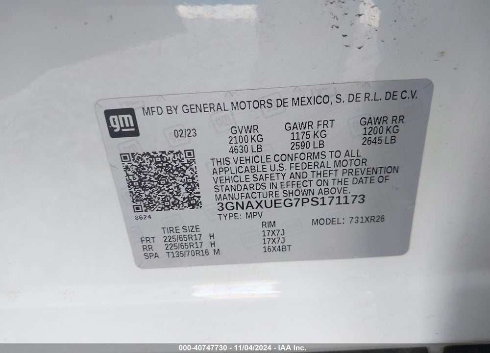 2023 CHEVROLET EQUINOX AWD LT VIN: 3GNAXUEG7PS171173