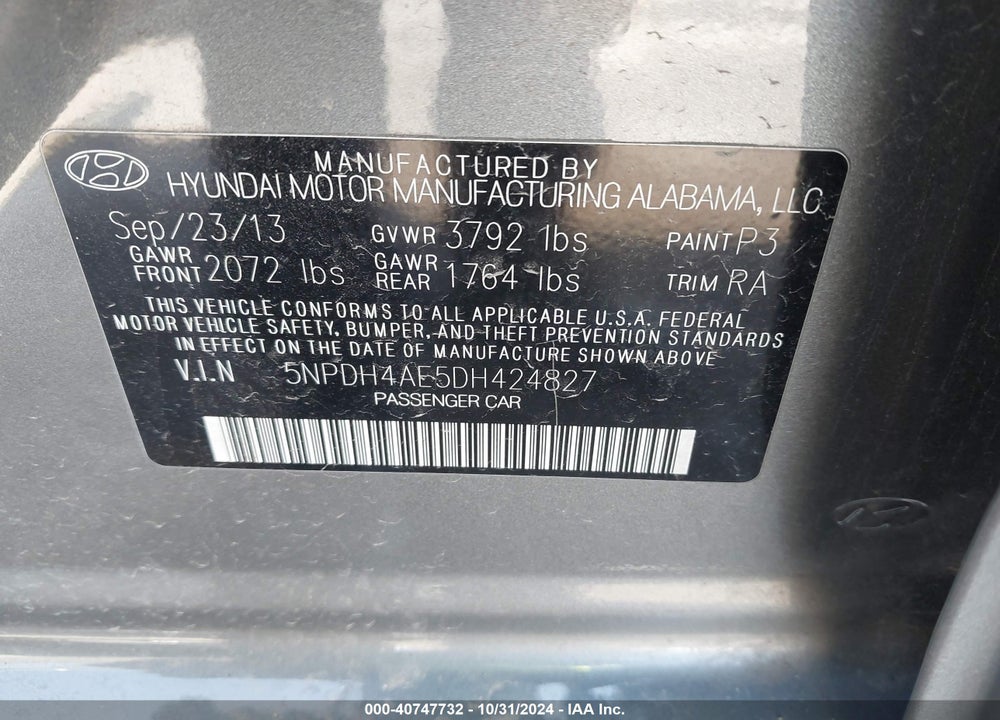 2013 HYUNDAI ELANTRA GLS VIN: 5NPDH4AE5DH424827