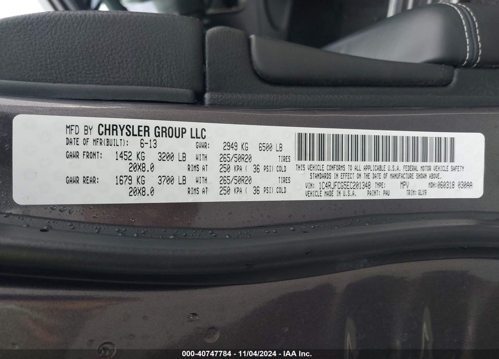 2014 JEEP GRAND CHEROKEE OVERLAND VIN: 1C4RJFCG5EC201348