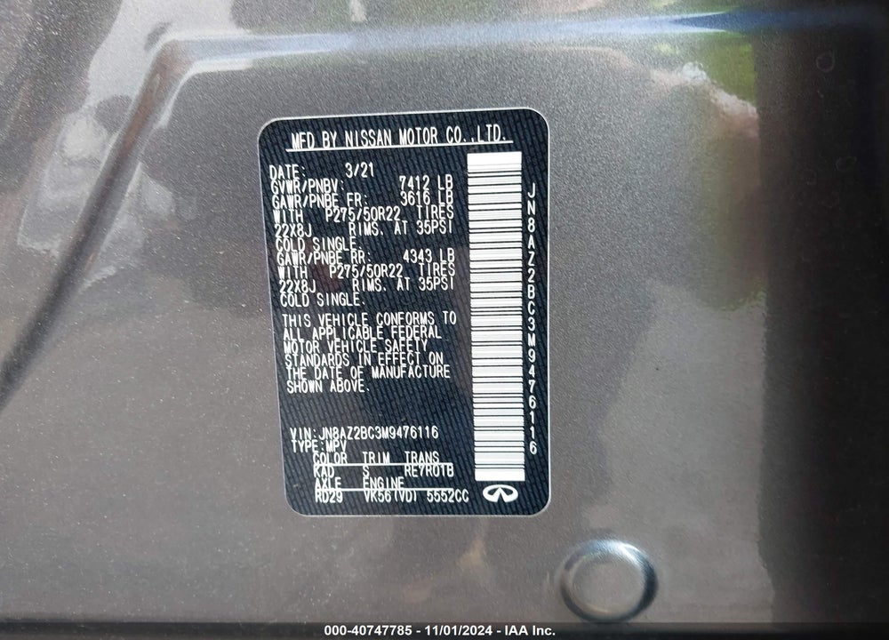 2021 INFINITI QX80 SENSORY AWD VIN: JN8AZ2BC3M9476116