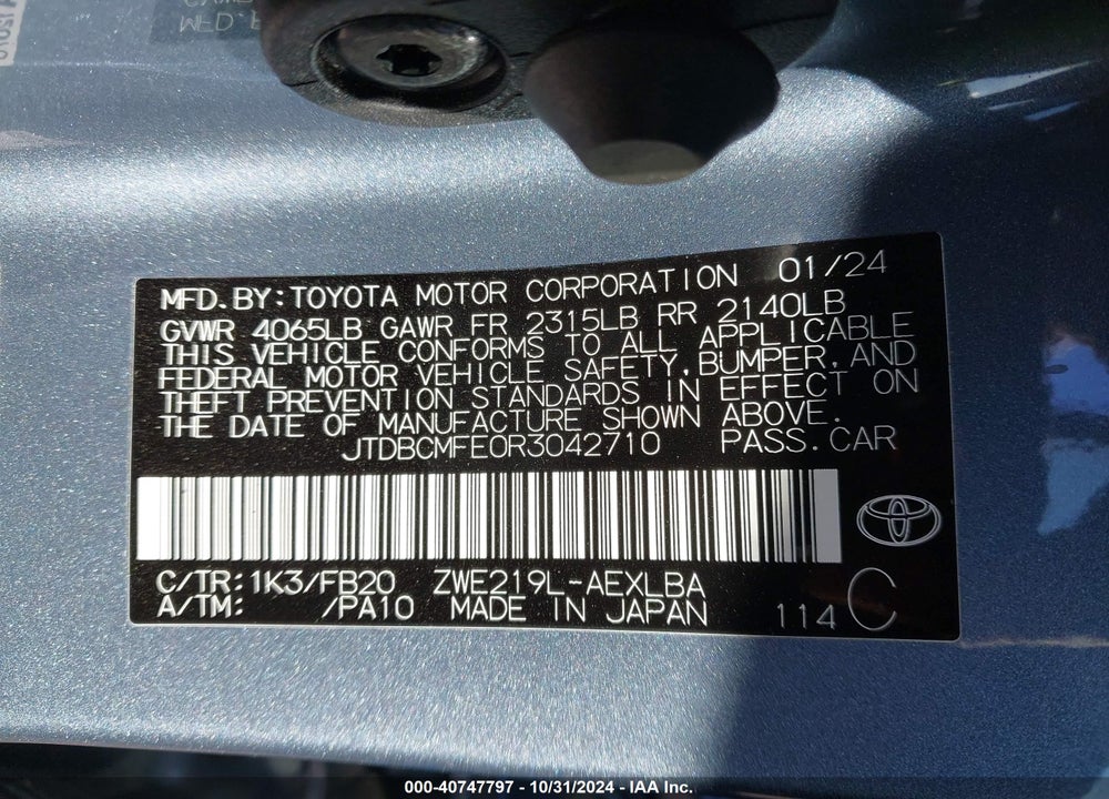 2024 TOYOTA COROLLA HYBRID LE VIN: JTDBCMFE0R3042710