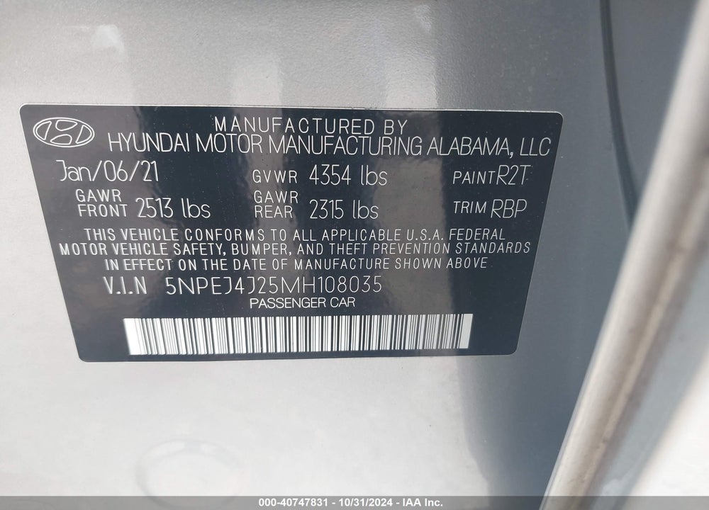 2021 HYUNDAI SONATA SEL PLUS VIN: 5NPEJ4J25MH108035