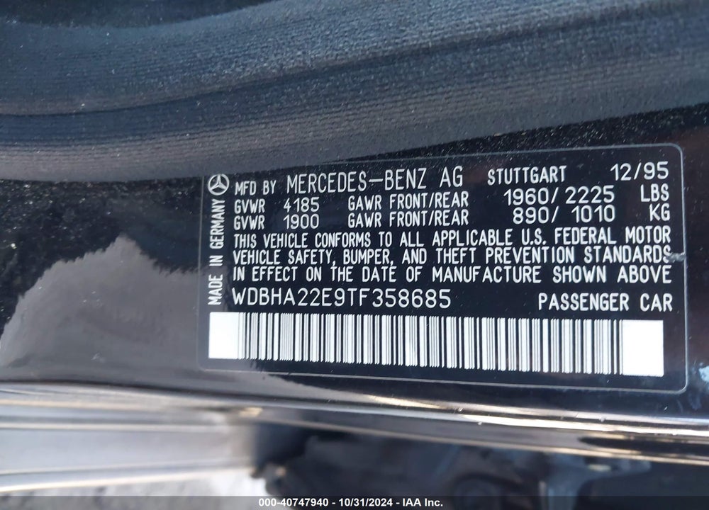 1996 MERCEDES-BENZ C 220 VIN: WDBHA22E9TF358685