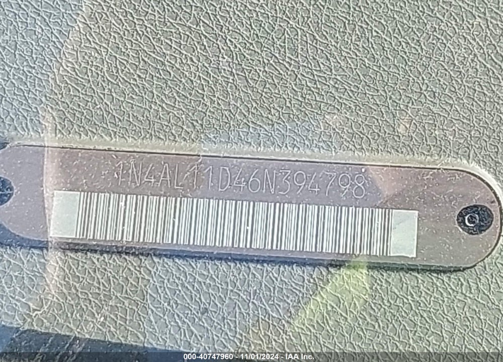 2006 NISSAN ALTIMA 2.5 S VIN: 1N4AL11D46N394798