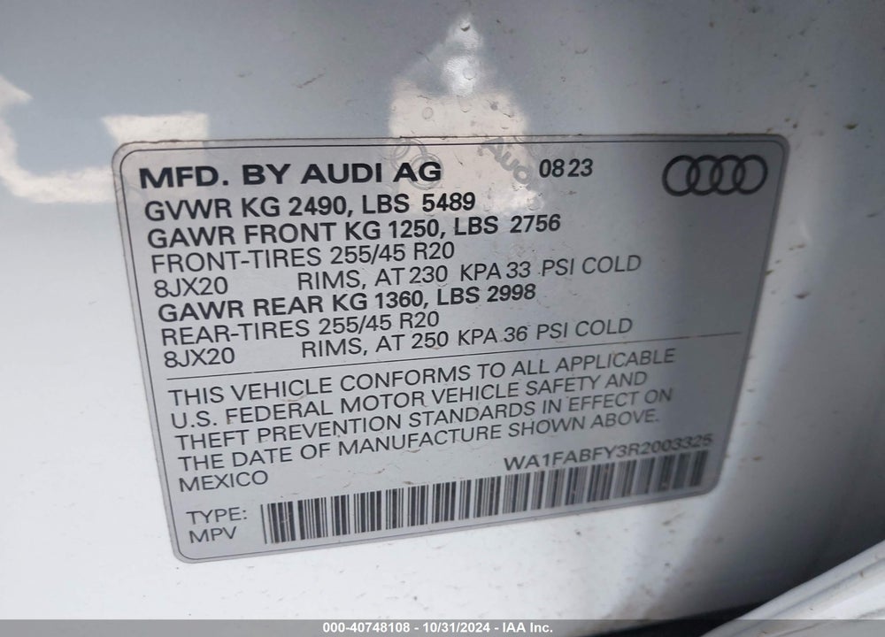 2024 AUDI Q5 PRESTIGE 45 TFSI S LINE QUATTRO S TRONIC VIN: WA1FABFY3R2003325